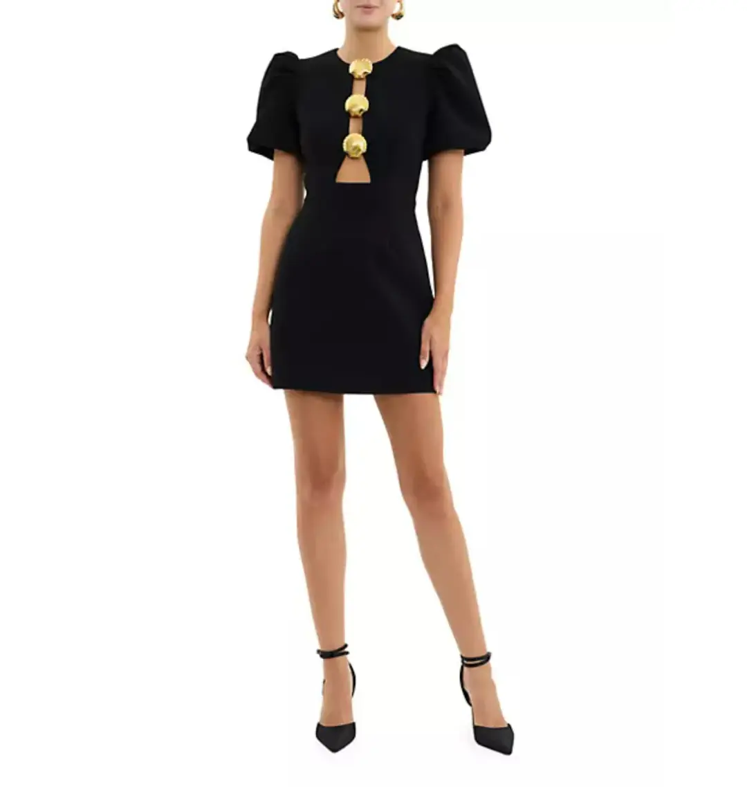 Rebecca Vallance Sirene Puff Sleeve Mini Dress Black Size AU 8 for rent on The Volte - main image