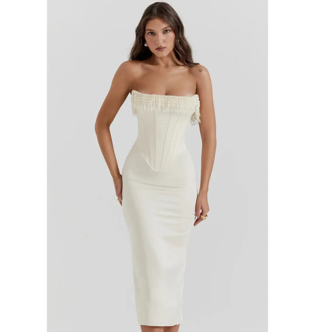 House of CB Nalitta Embellished Strapless Dress Vintage Cream Size Small / AU 8 for rent on The Volte - main image