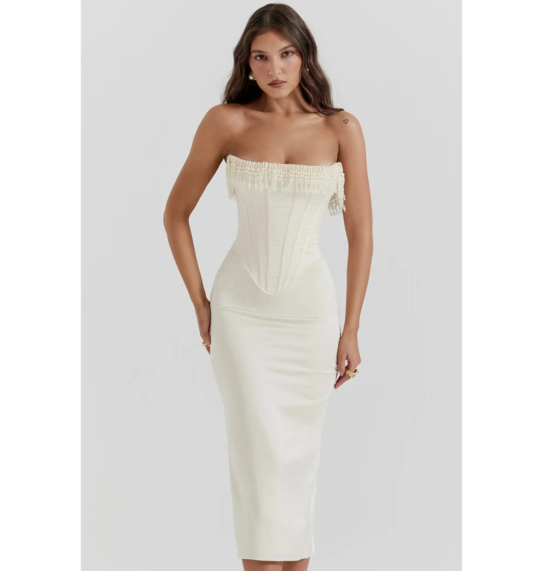 House of CB Nalitta Embellished Strapless Dress Vintage Cream Size Small / AU 8 - Image 2