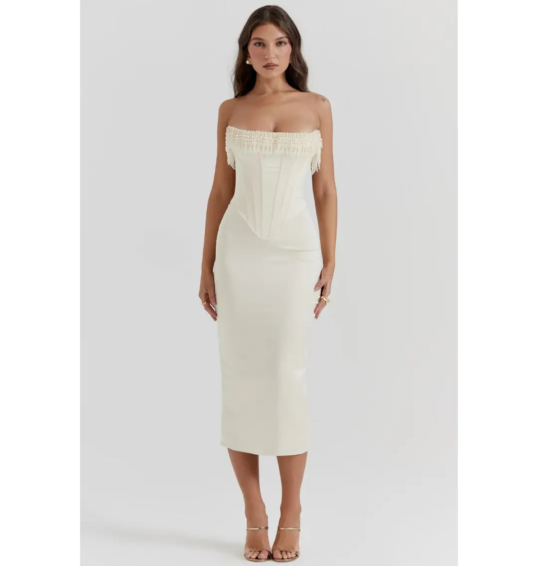 House of CB Nalitta Embellished Strapless Dress Vintage Cream Size Small / AU 8 for rent on The Volte - main image