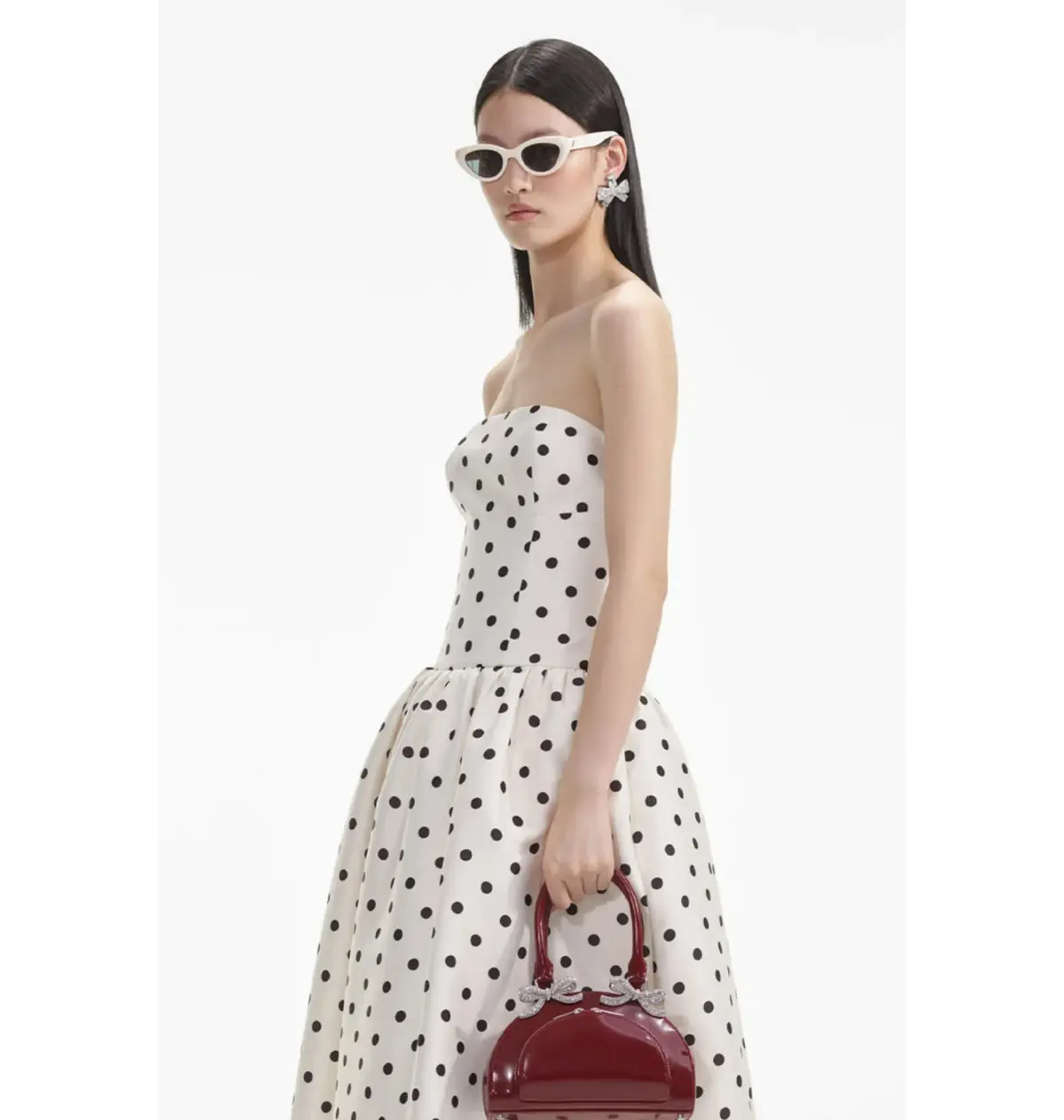 Self Portrait Taffeta Midi Dress Cream Polka Dot Size AU 8 - Image 2