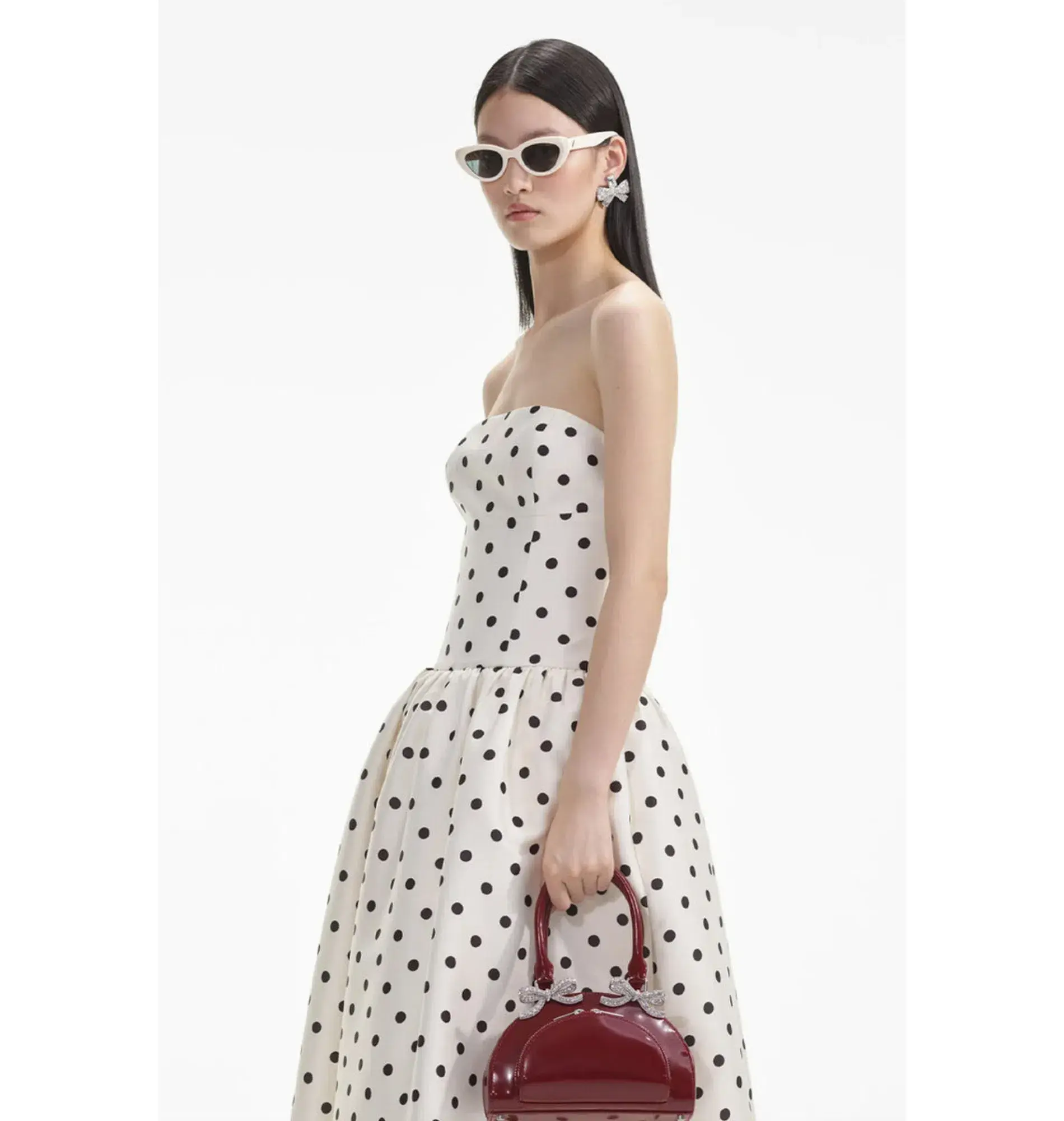 Self Portrait Taffeta Midi Dress Cream Polka Dot Size AU 8 - Image 2