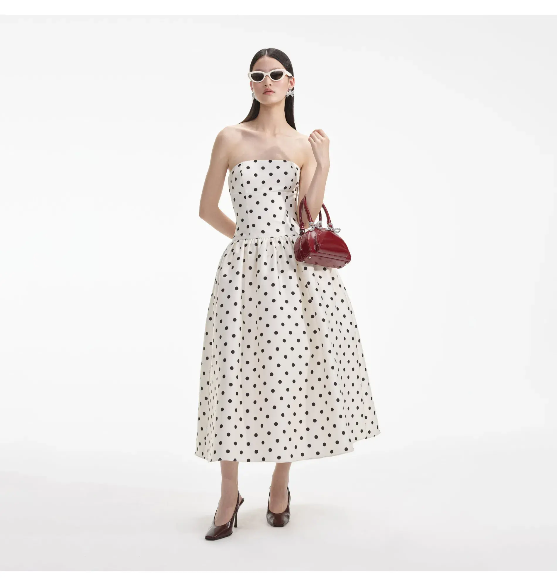 Self Portrait Taffeta Midi Dress Cream Polka Dot Size AU 8 - Image 1