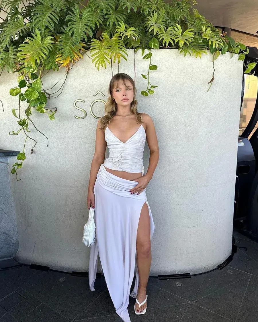House of CB Antonella Vegan Leather Corset and Draped Midi Skirt Set Off White Size S / AU 8 - Image 1