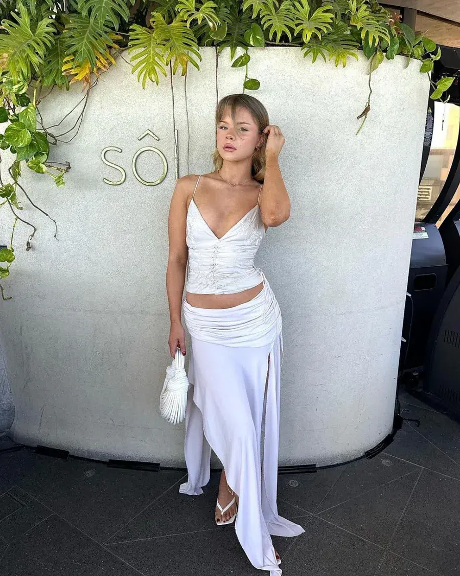 House of CB Antonella Vegan Leather Corset and Draped Midi Skirt Set Off White Size S / AU 8 - Image 2