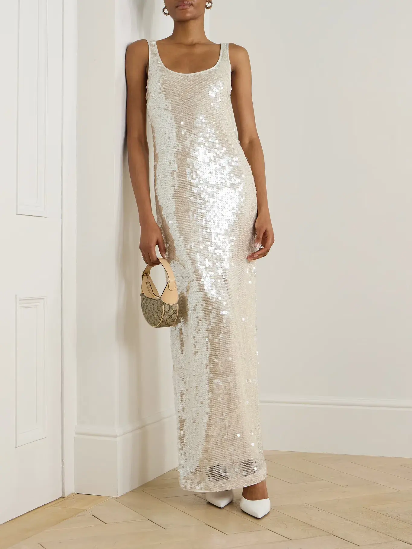 Simkhai Bex Sequined Tulle Maxi Long Dress in Cream Size US 6 - Image 1