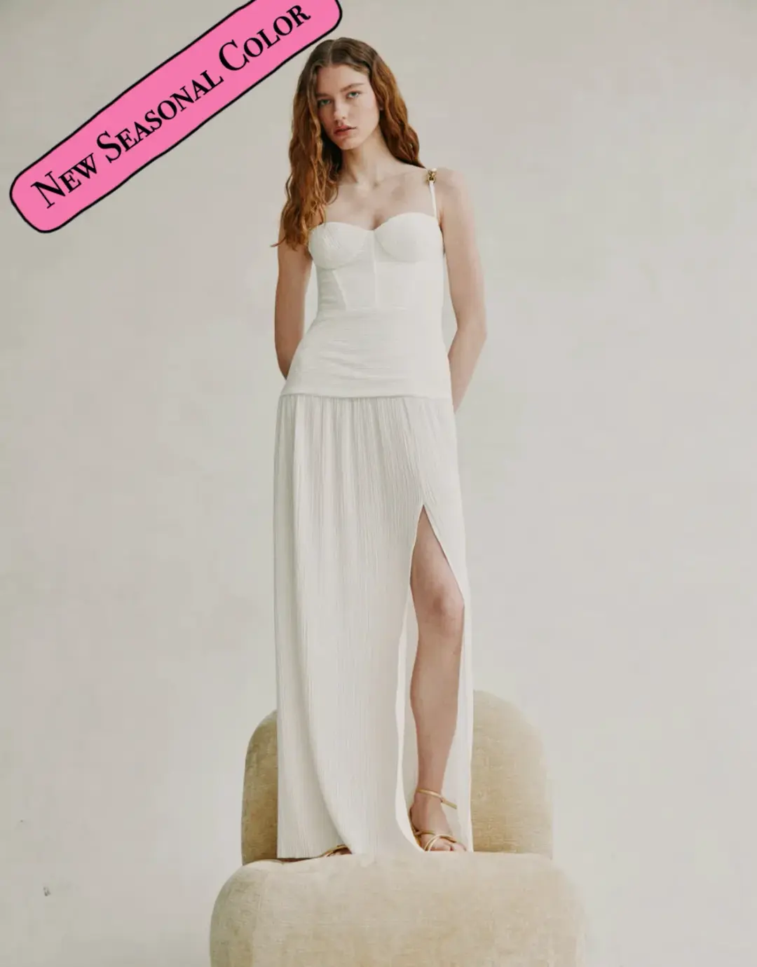 Manning Cartell Double Time Pleat Dress in White | Size S Small AU 8 for rent on The Volte - main image