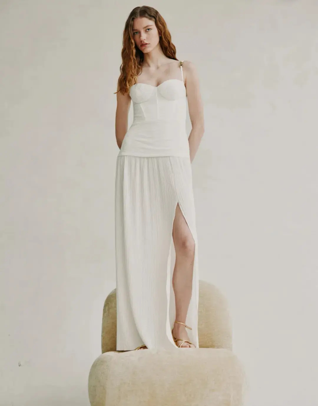 Manning Cartell Double Time Pleat Dress in White | Size S Small AU 8 for rent on The Volte - main image