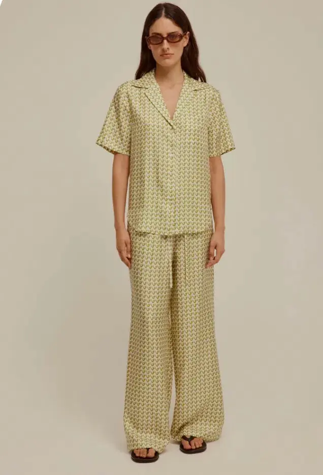 Venroy Silk Short Sleeve & Pant Set Peach Whip V Monogram Size XS/Au 6  for rent on The Volte - main image