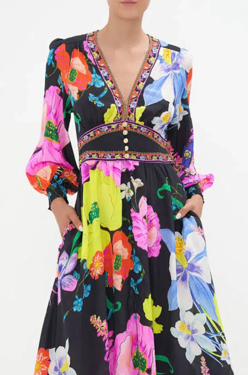 Camilla Button Dress with Shaped Waistband Away With The Fairies Size S/Au 10 - Image 3