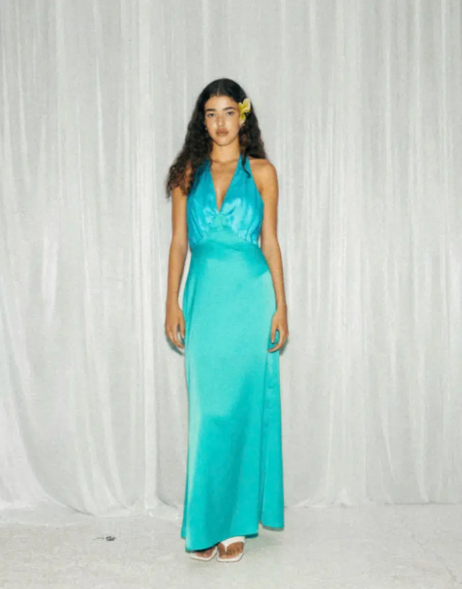 The Wolf Gang Oahu Slip Maxi Dress in Aquamarine Blue | Size S Small AU 8  for rent on The Volte - main image