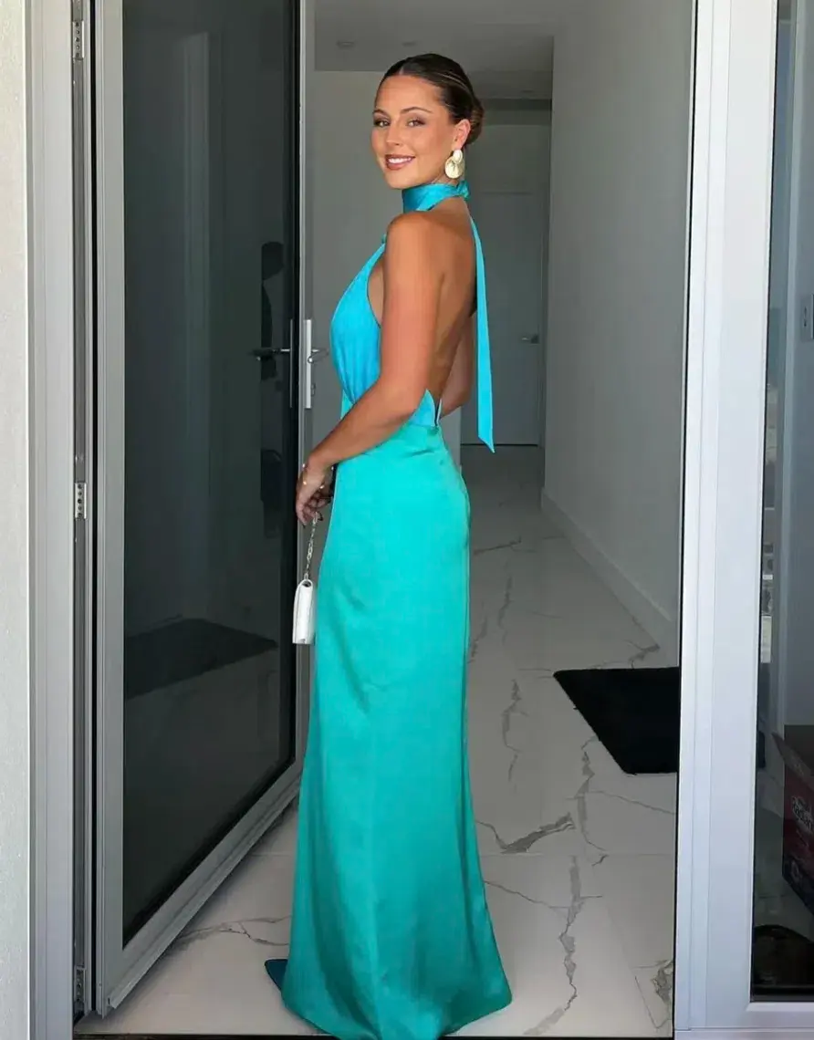 The Wolf Gang Oahu Slip Maxi Dress in Aquamarine Blue | Size S Small AU 8  for rent on The Volte - main image