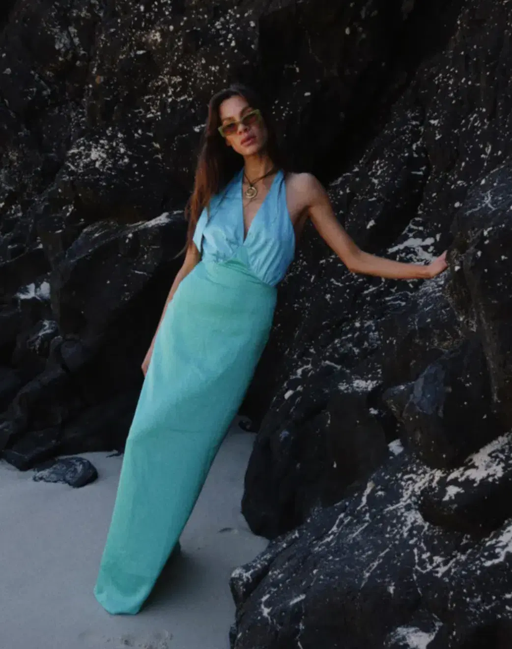 The Wolf Gang Oahu Slip Maxi Dress in Aquamarine Blue | Size S Small AU 8  for rent on The Volte - main image
