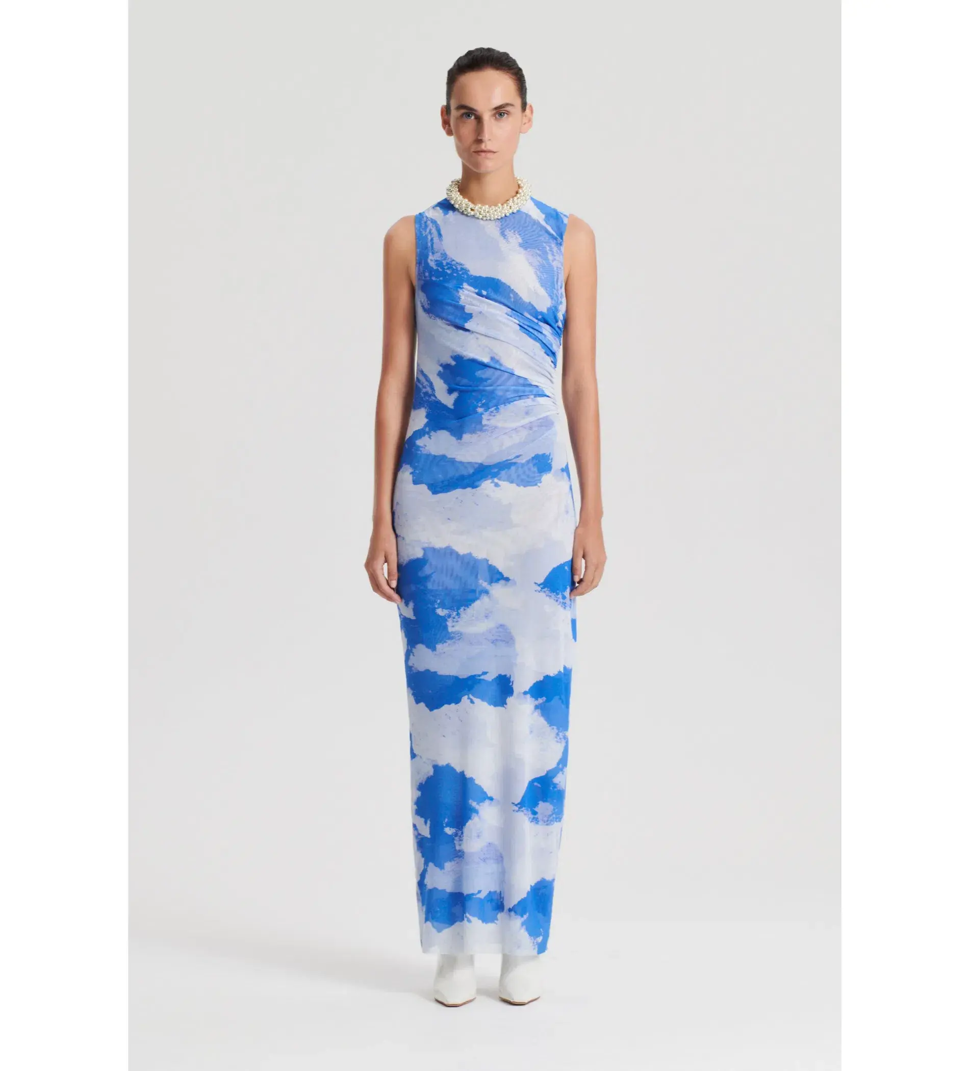 Scanlan Theodore Italian Watercolour Cloud Print Dress Blue Floor Length Size 8 - Image 1