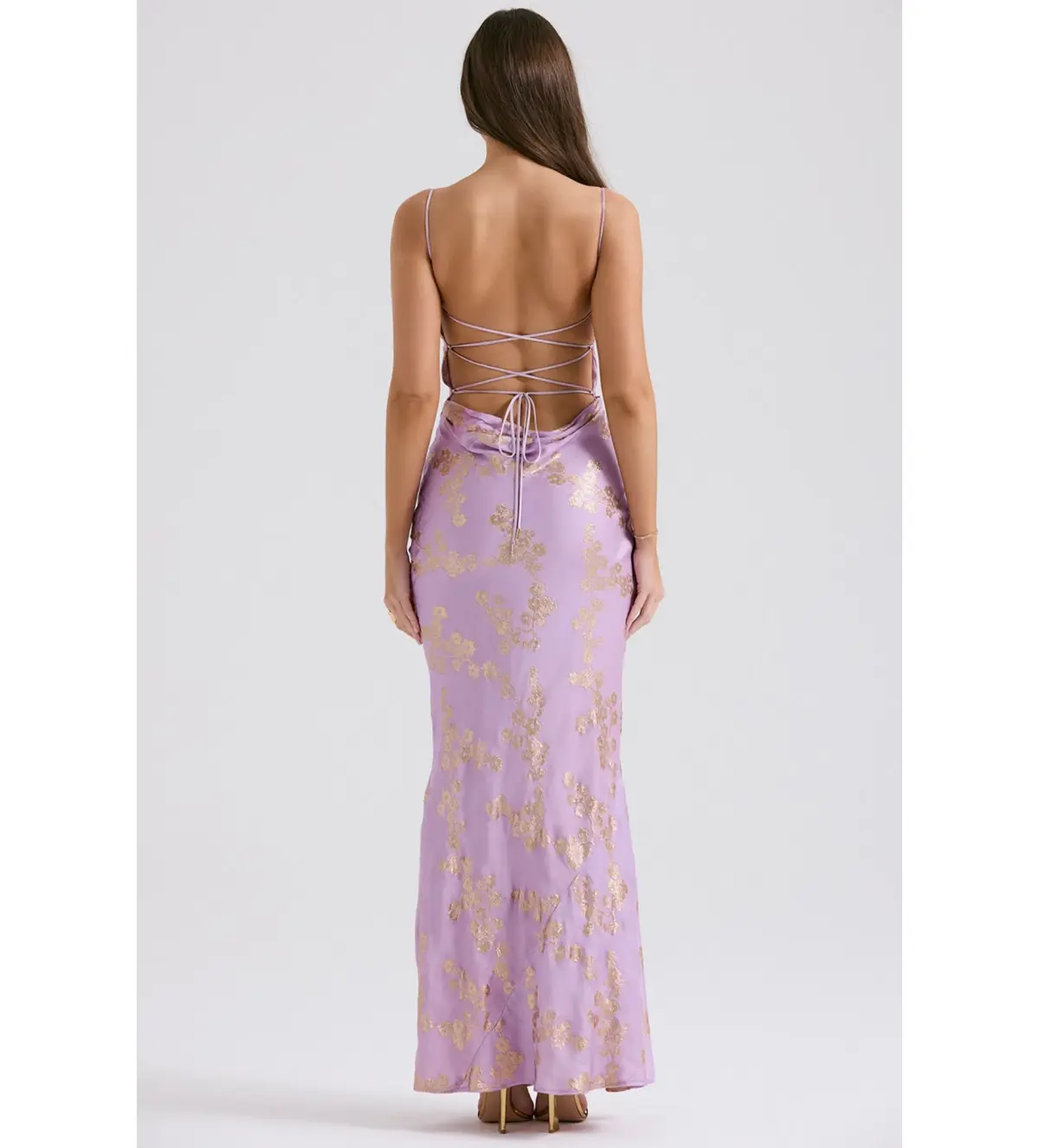 House of CB Capriana  Satin Gown Orchid Jacquard Size S/Au 8 - Image 3