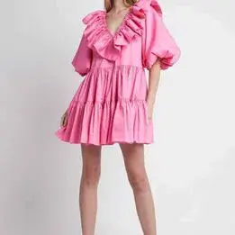 Aje Solstice Dress Ruffle Tiered Smock Dress Pink Size 6 - Image 2