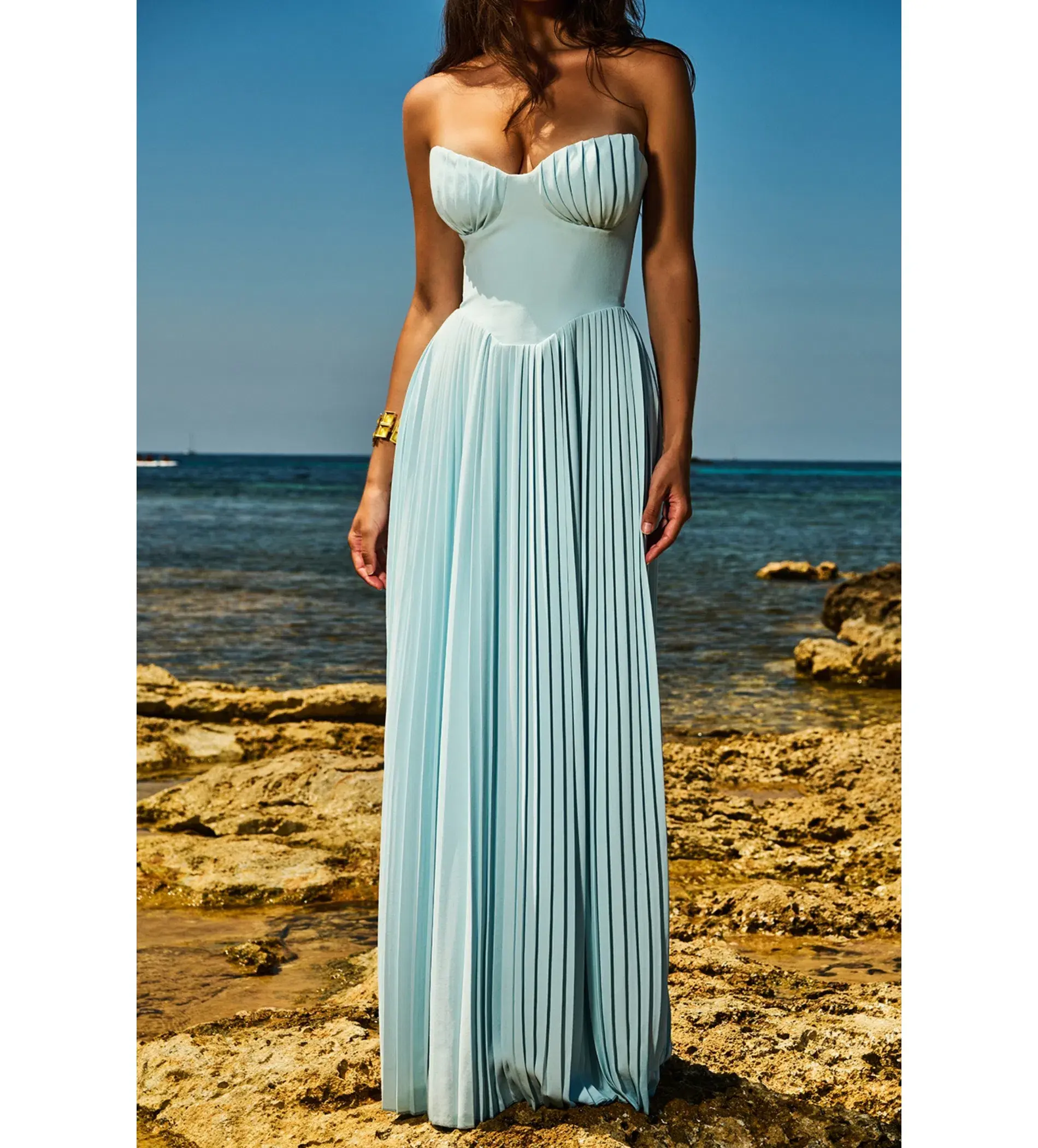 House of CB Marcella Pleated Maxi Dress Ocean Blue Size 8 - Image 4