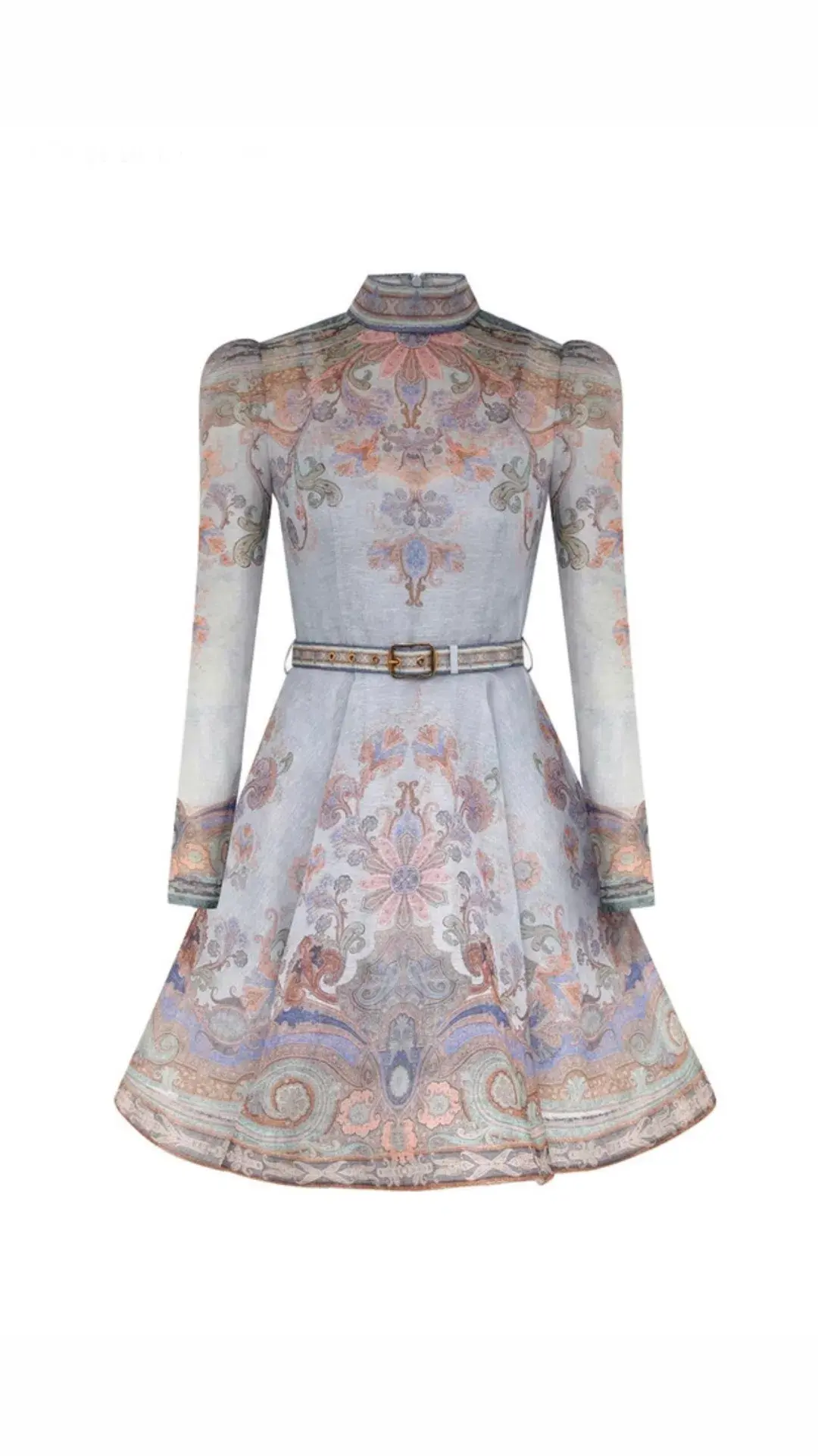 Zimmermann The Eden Belted Mini Dress in Blue Paisley Size 1/Au 10 for rent on The Volte - main image
