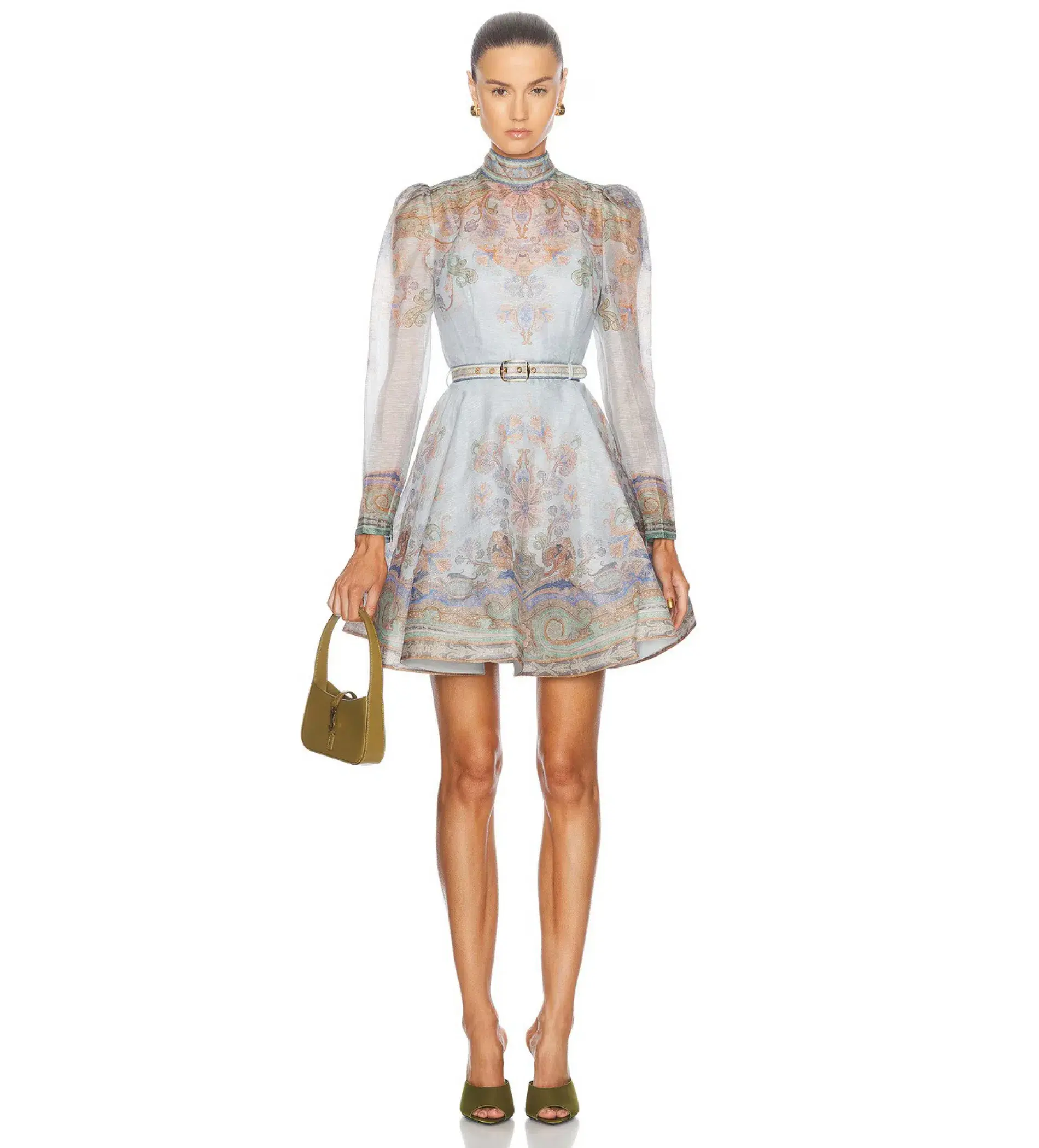 Zimmermann The Eden Belted Mini Dress in Blue Paisley Size 1/Au 10 - Image 1