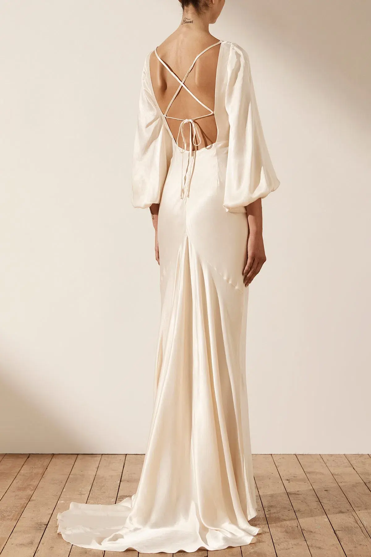 Shona Joy La Lune Ruched Bodice Balloon Sleeve Maxi Dress in Cream Size 8 - Image 2
