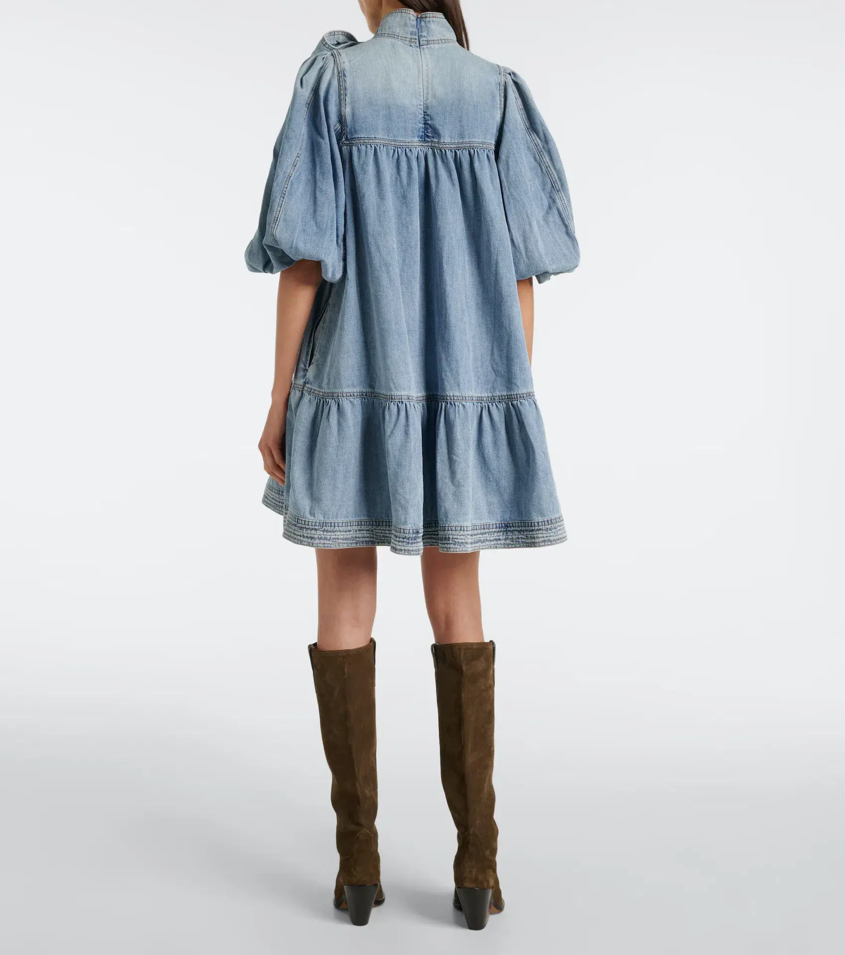 Zimmermann Denim Smock Mini Dress Faded Blue Size 6 - Image 3