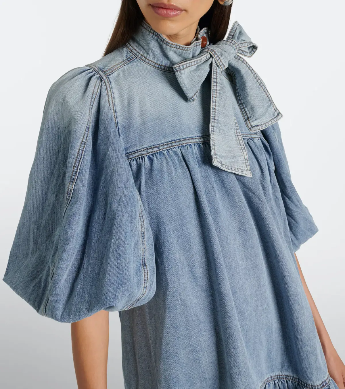 Zimmermann Denim Smock Mini Dress Faded Blue Size 6 - Image 2