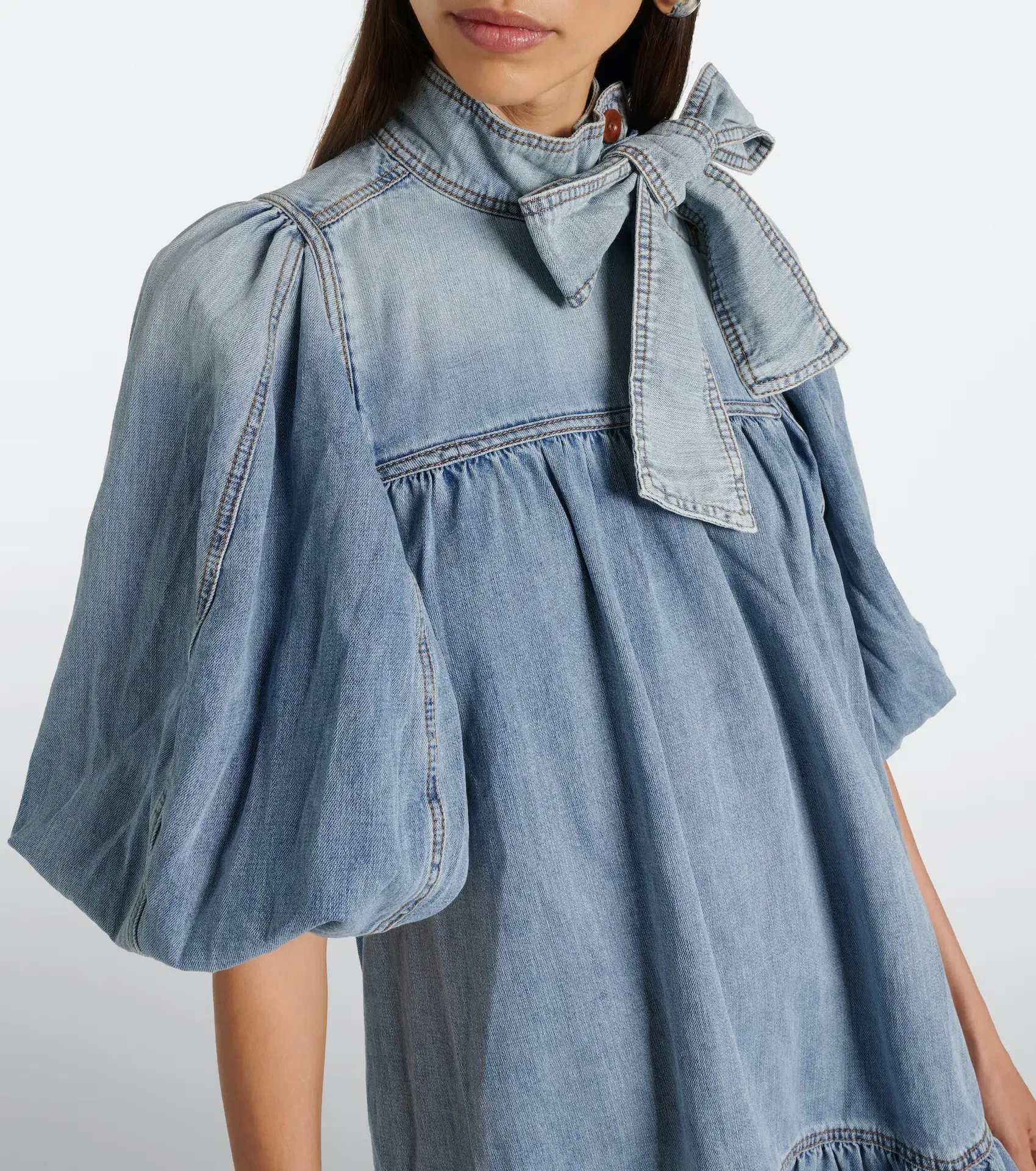Zimmermann Denim Smock Mini Dress Faded Blue Size 6 - Image 2