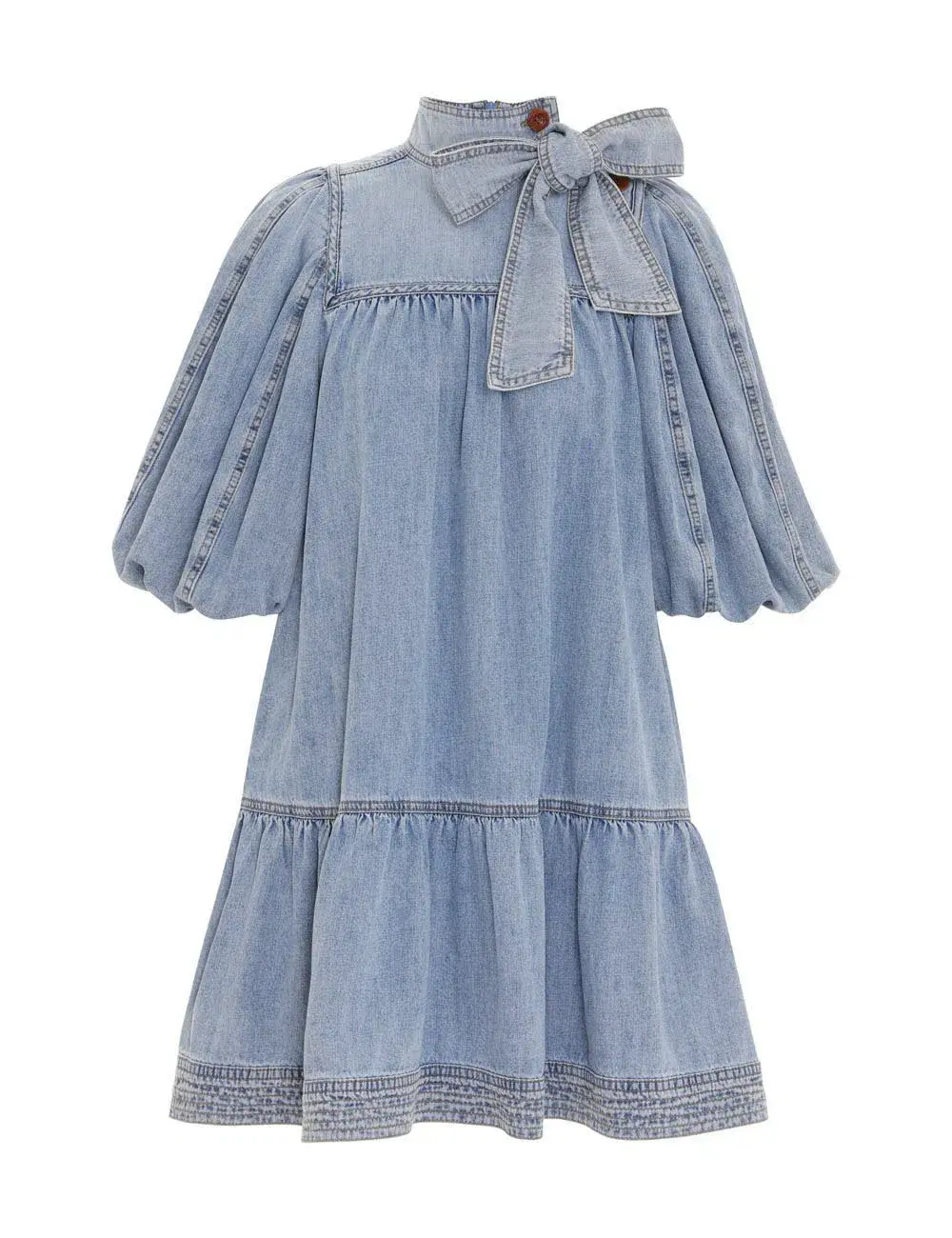 Zimmermann Denim Smock Mini Dress Faded Blue Size 6 - Image 4
