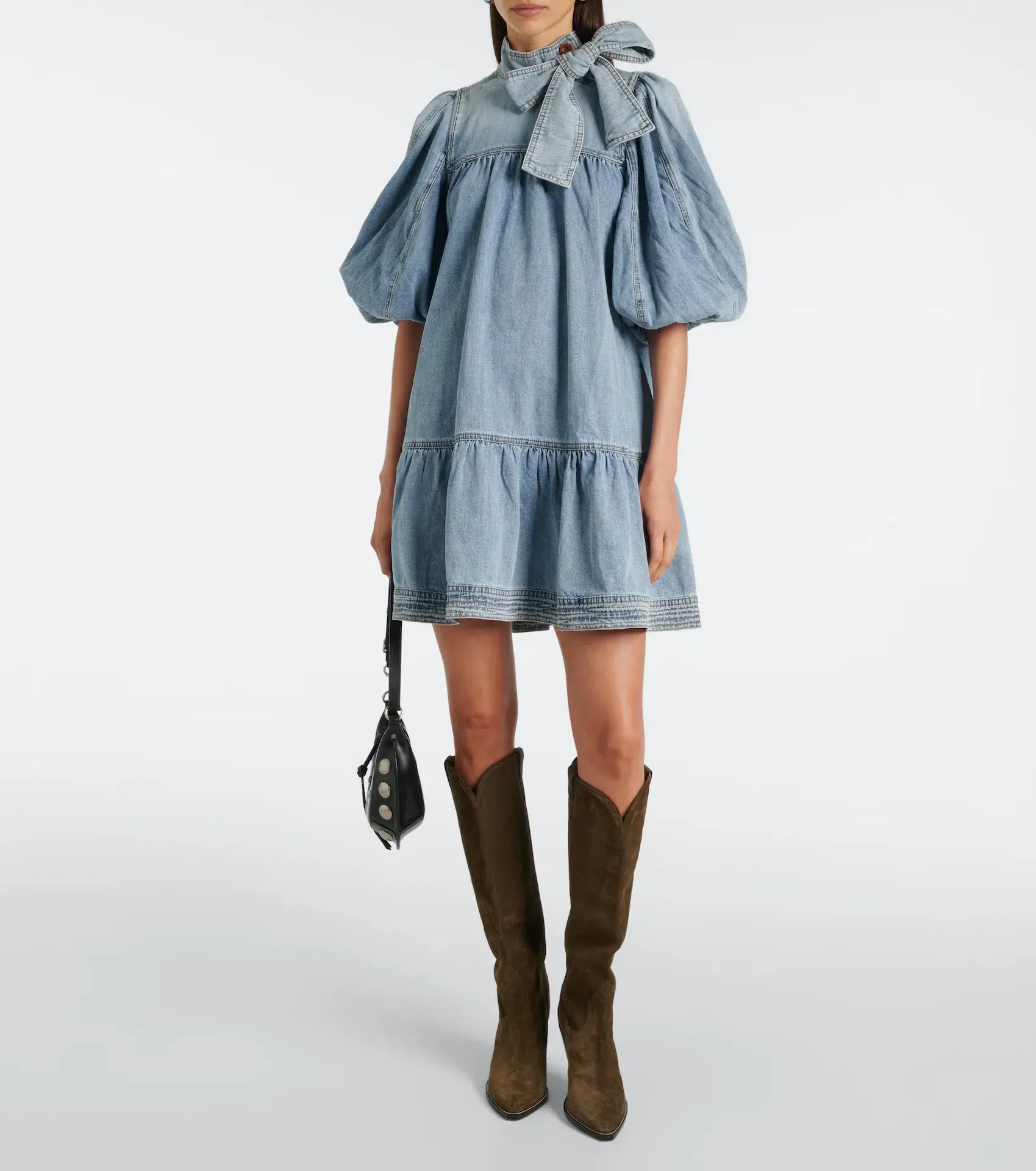Zimmermann Denim Smock Mini Dress Faded Blue Size 6 - Image 1