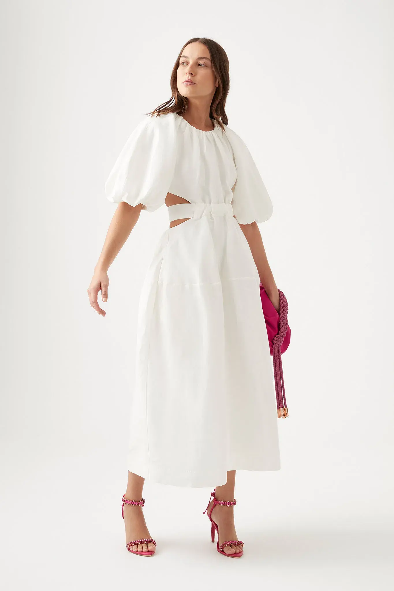 Aje Mimosa Cutout Midi Dress Ivory Size AU 4 - Image 1