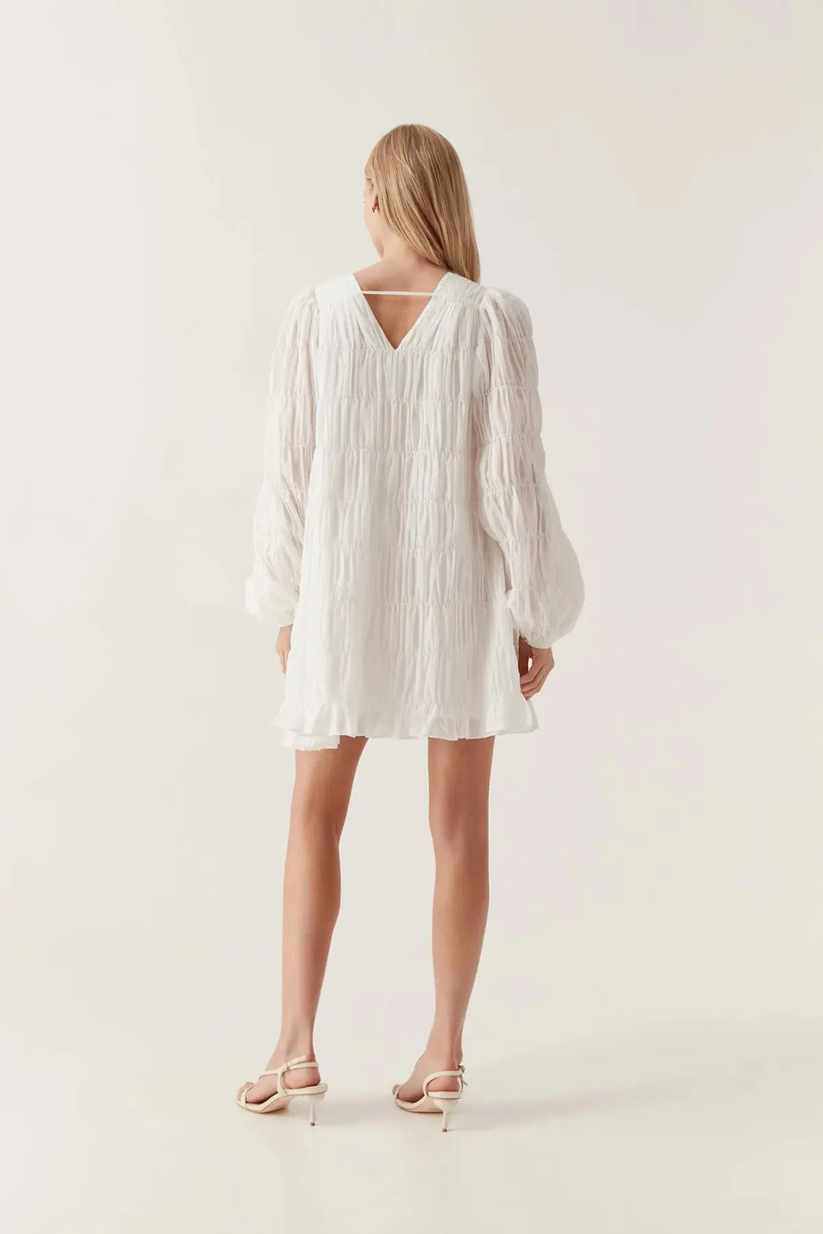 Aje Evelina Ruched Mini Dress in Ivory Size 8 - Image 2