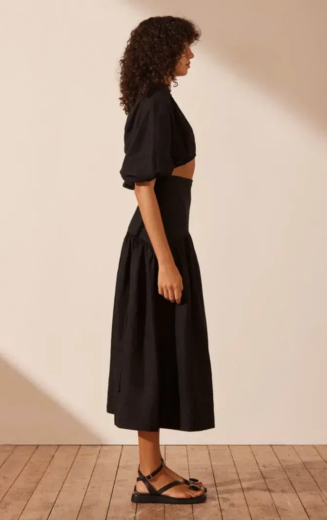 Shona Joy Mare Linen Deconstructed Midi Dress Black Size 8  - Image 2