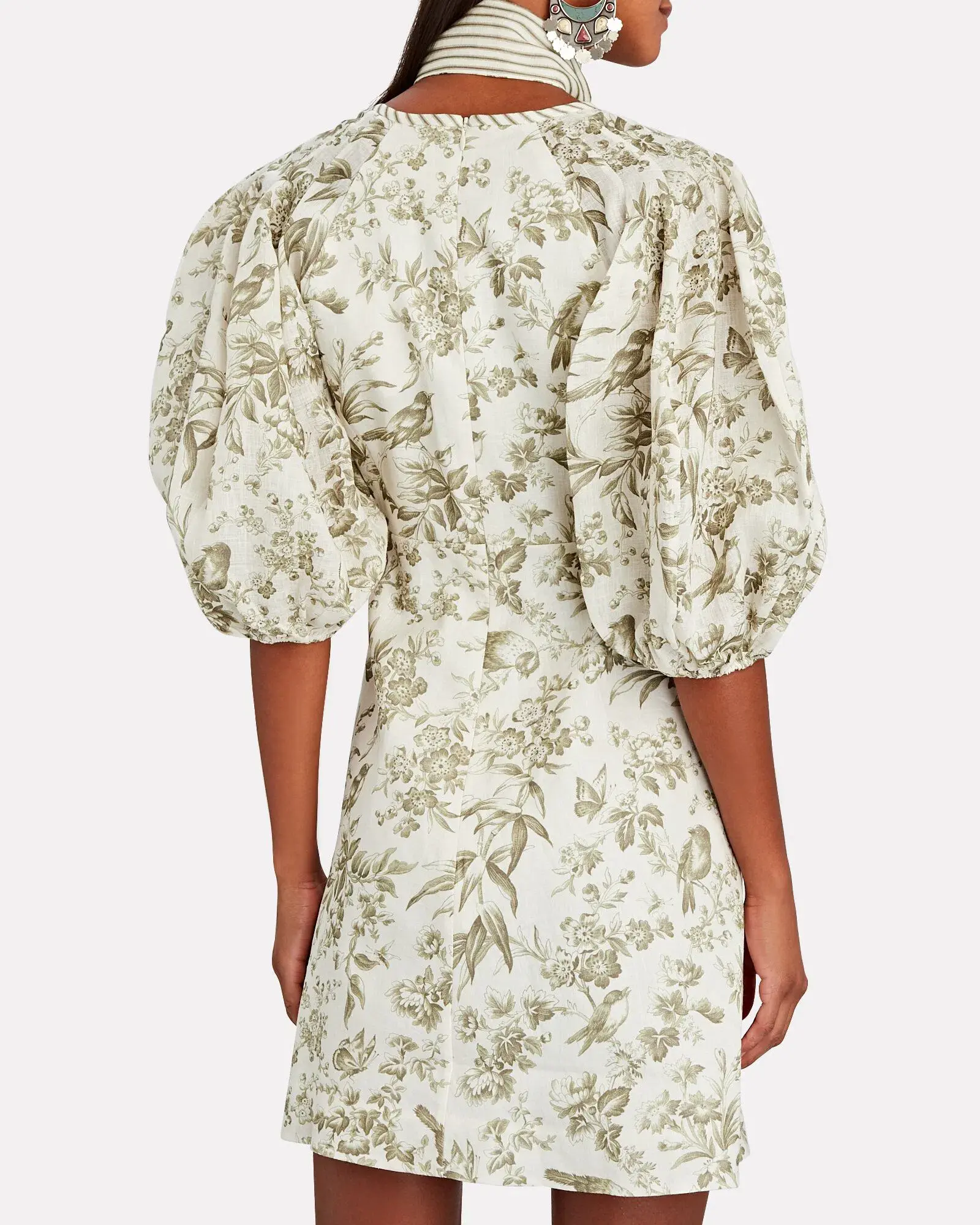 Zimmermann Linen Day Mini Dress Olive Toile Print Size 0 / AU 8 - Image 2