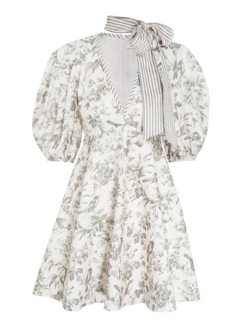 Zimmermann Linen Day Mini Dress Olive Toile Print Size 0 / AU 8 - Image 5