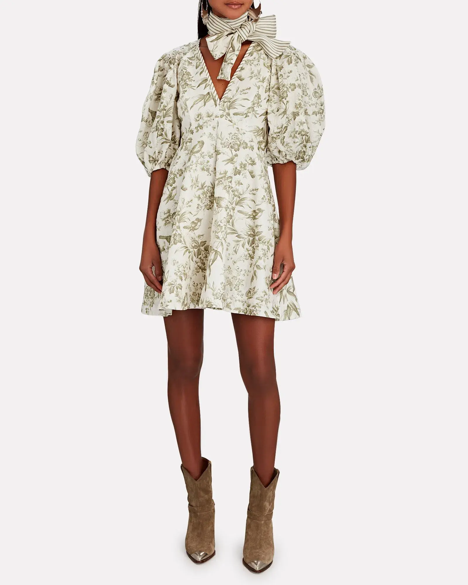 Zimmermann Linen Day Mini Dress Olive Toile Print Size 0 / AU 8 - Image 1