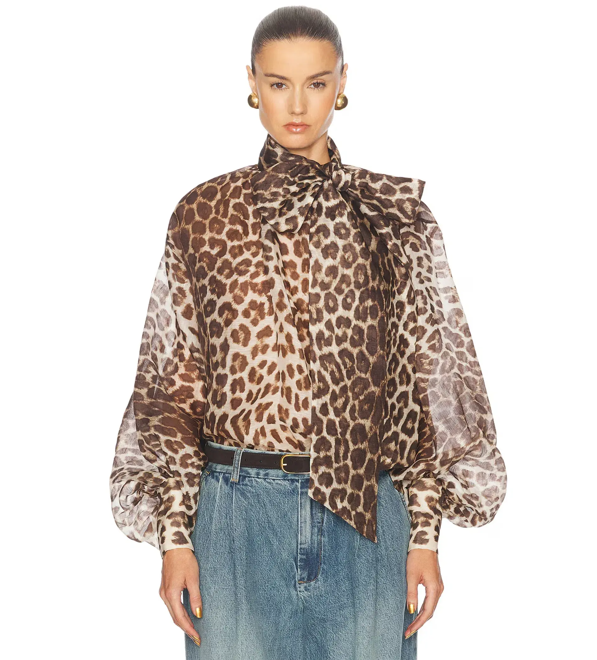 Zimmermann The Illustration Billow Blouse in Chocolate Leopard  Size XS/Au 8 - Image 1