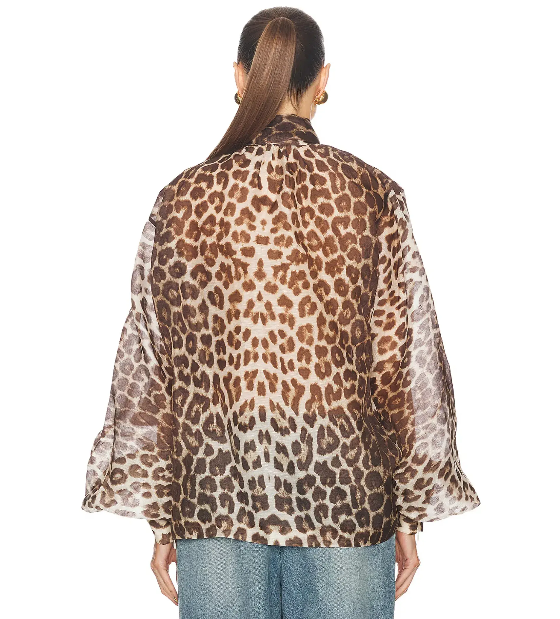 Zimmermann The Illustration Billow Blouse in Chocolate Leopard  Size XS/Au 8 - Image 2