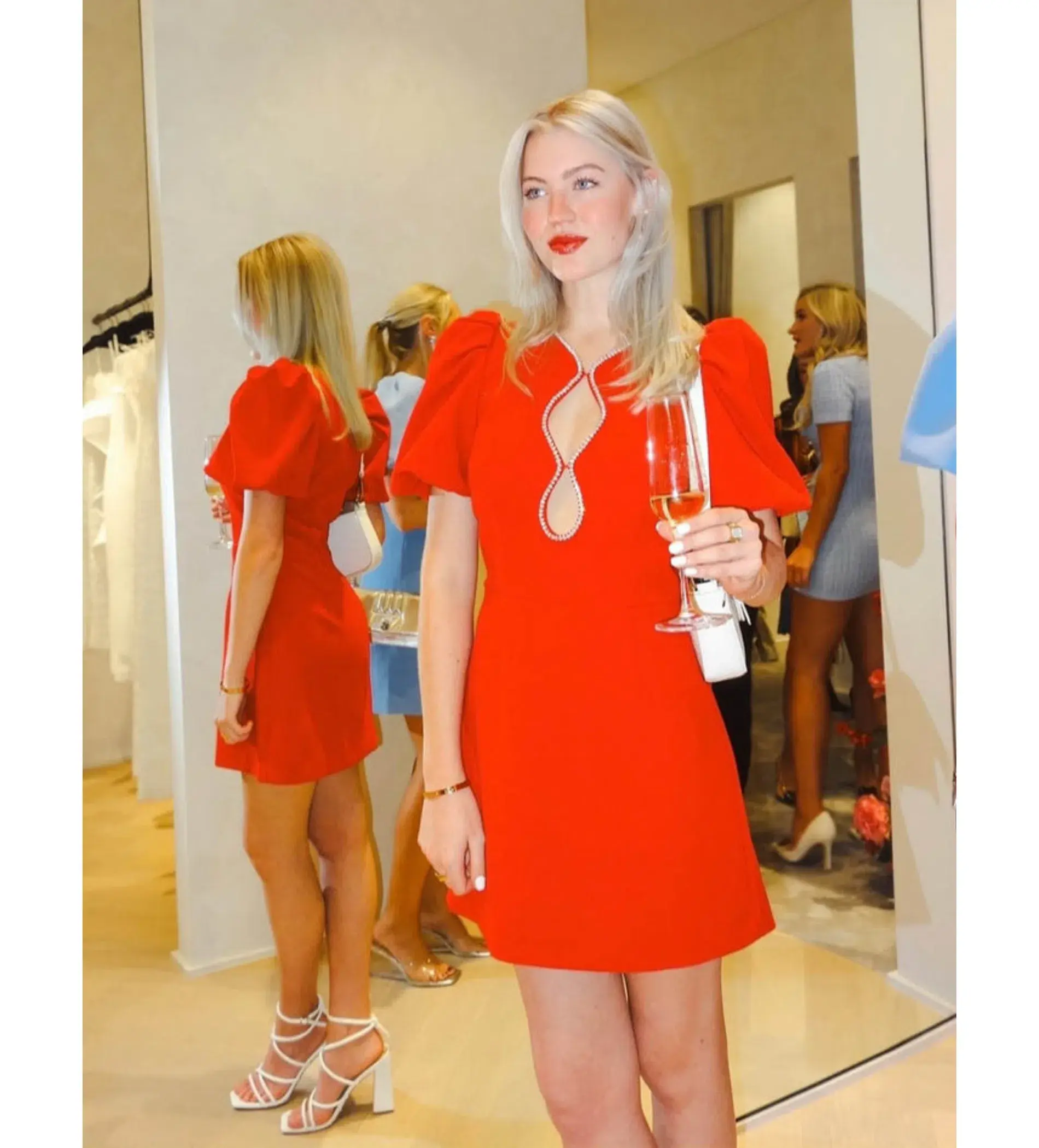 Rebecca Vallance Karina Puff Sleeve Mini Dress Red Size 8 - Image 2