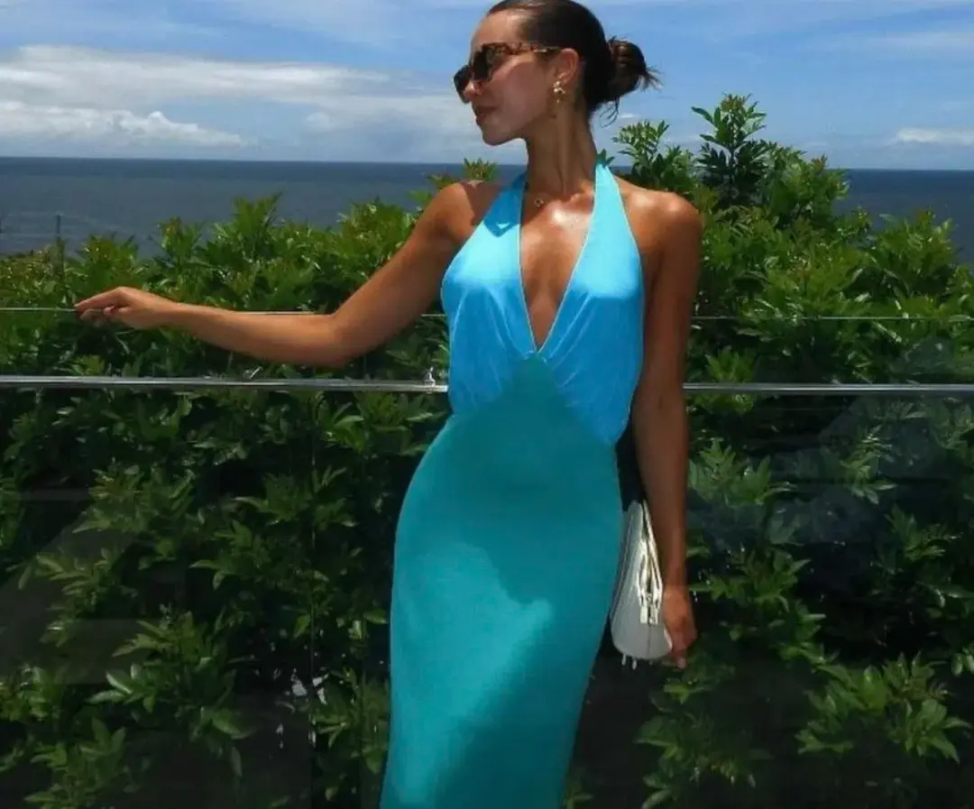 The Wolf Gang Oahu Slip Maxi Dress - Blue Aquamarine | Size  M , Medium , AU 10 for rent on The Volte - main image