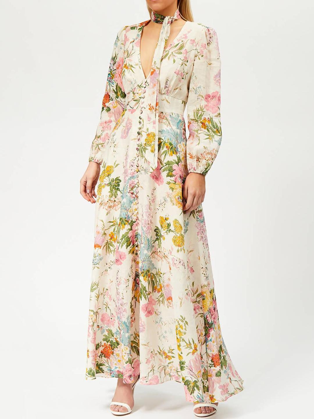 Zimmermann Heather Plunge Long Dress Floral Size AU 6 for rent on The Volte - main image