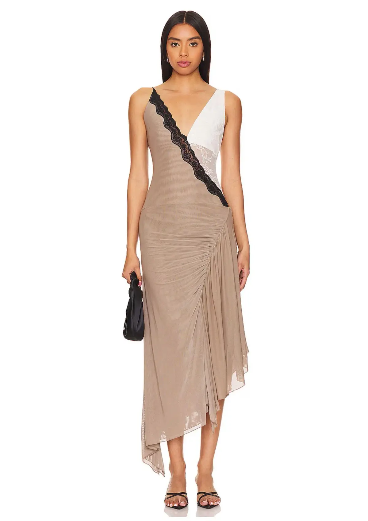 Bec & Bridge Abrielle Asym Midi Dress Taupe/Ivory Size 10 - Image 1