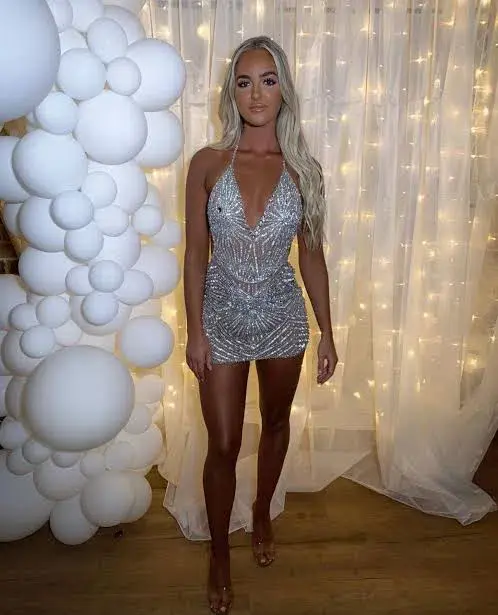 Portia and Scarlett Armani Mini Dress Silver Size 6 - Image 4