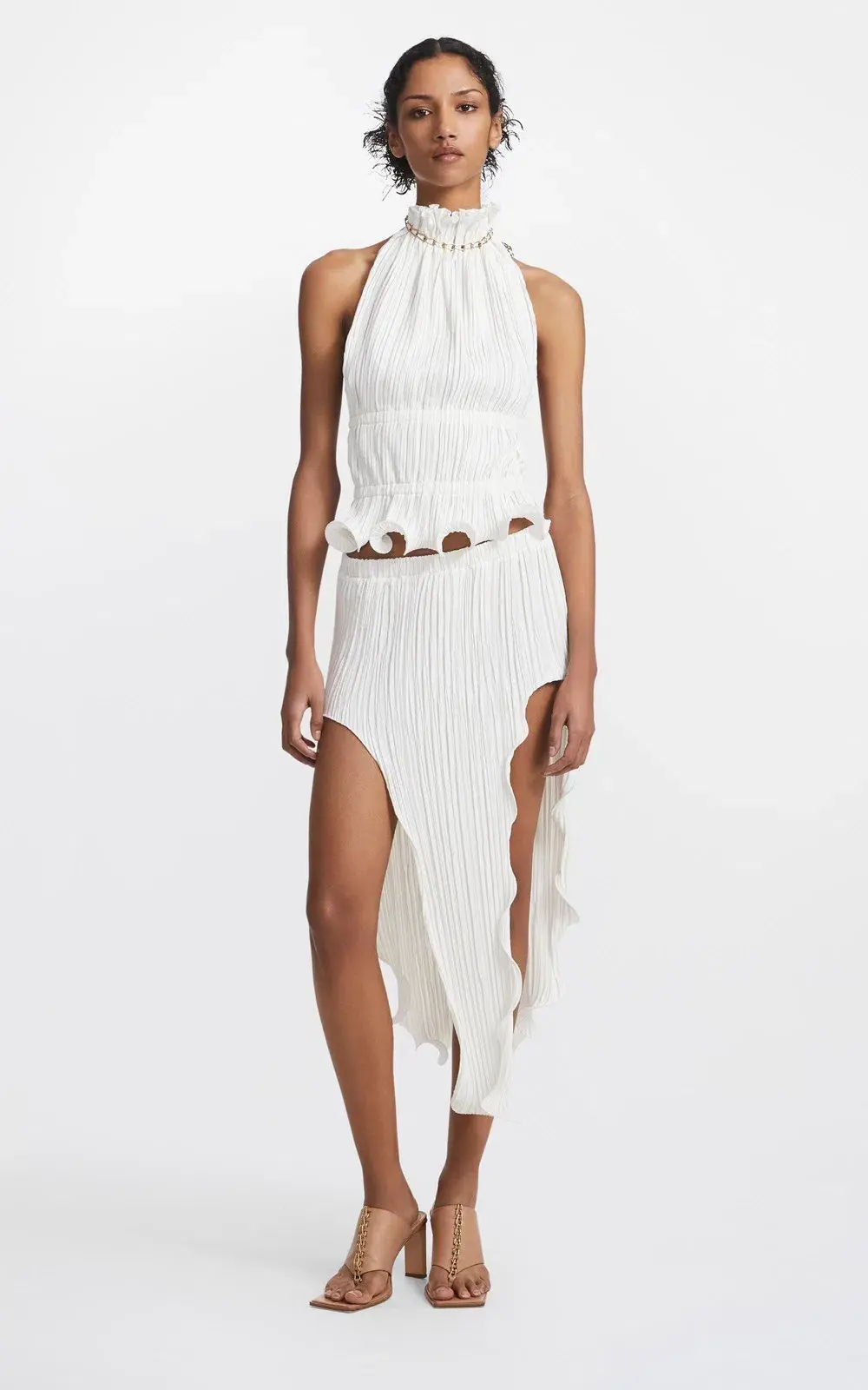 Dion Lee Chain Pleat Halter Top and Fluted Slit Midi Skirt Set Ivory Size 8 - Image 5