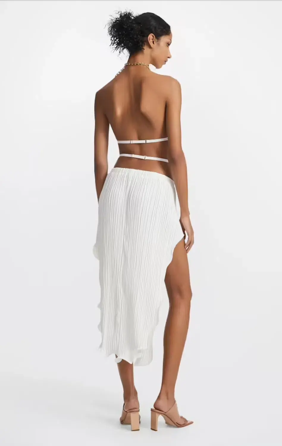Dion Lee Chain Pleat Halter Top and Fluted Slit Midi Skirt Set Ivory Size 8 - Image 3