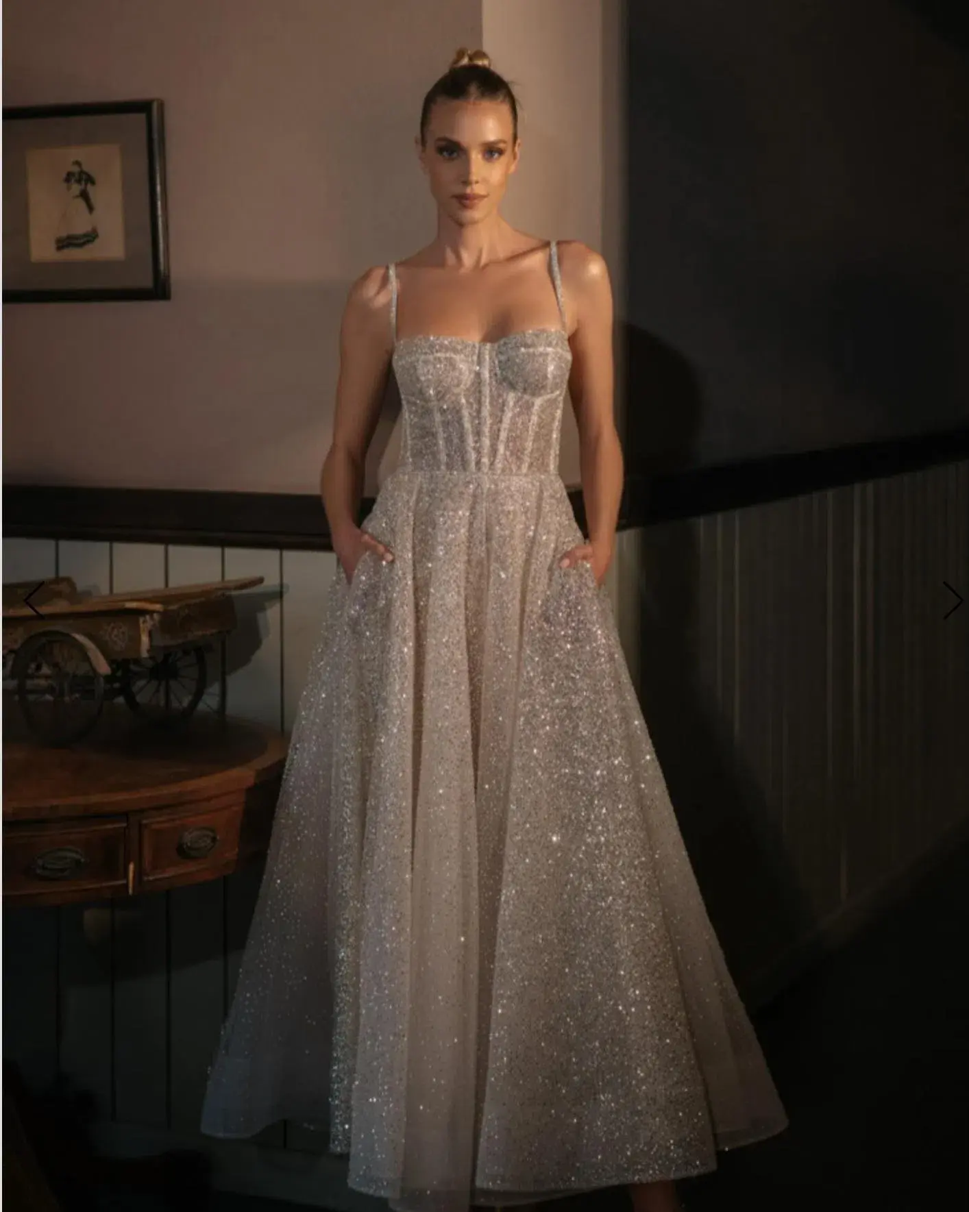 A-Line Sparkle Reception Wedding Dance Dress – Shimmer & Grace Size 6 - 8 - Image 1