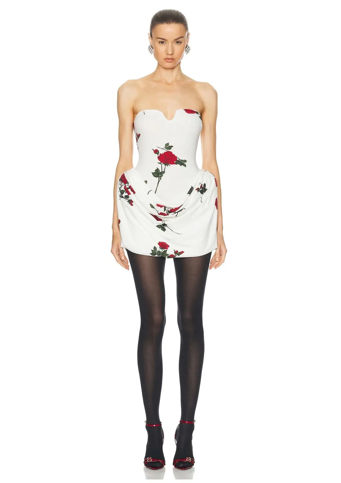 Magda Butrym Draped Mini Dress in White/Roses Size 36 / AU 8 - Image 1