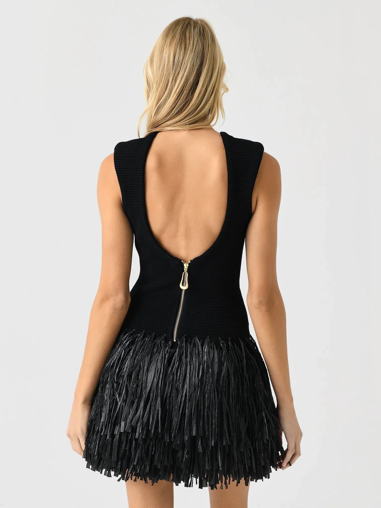 Aje Rushes Raffia Knit Mini Dress Black Size M / AU 10 - Image 4