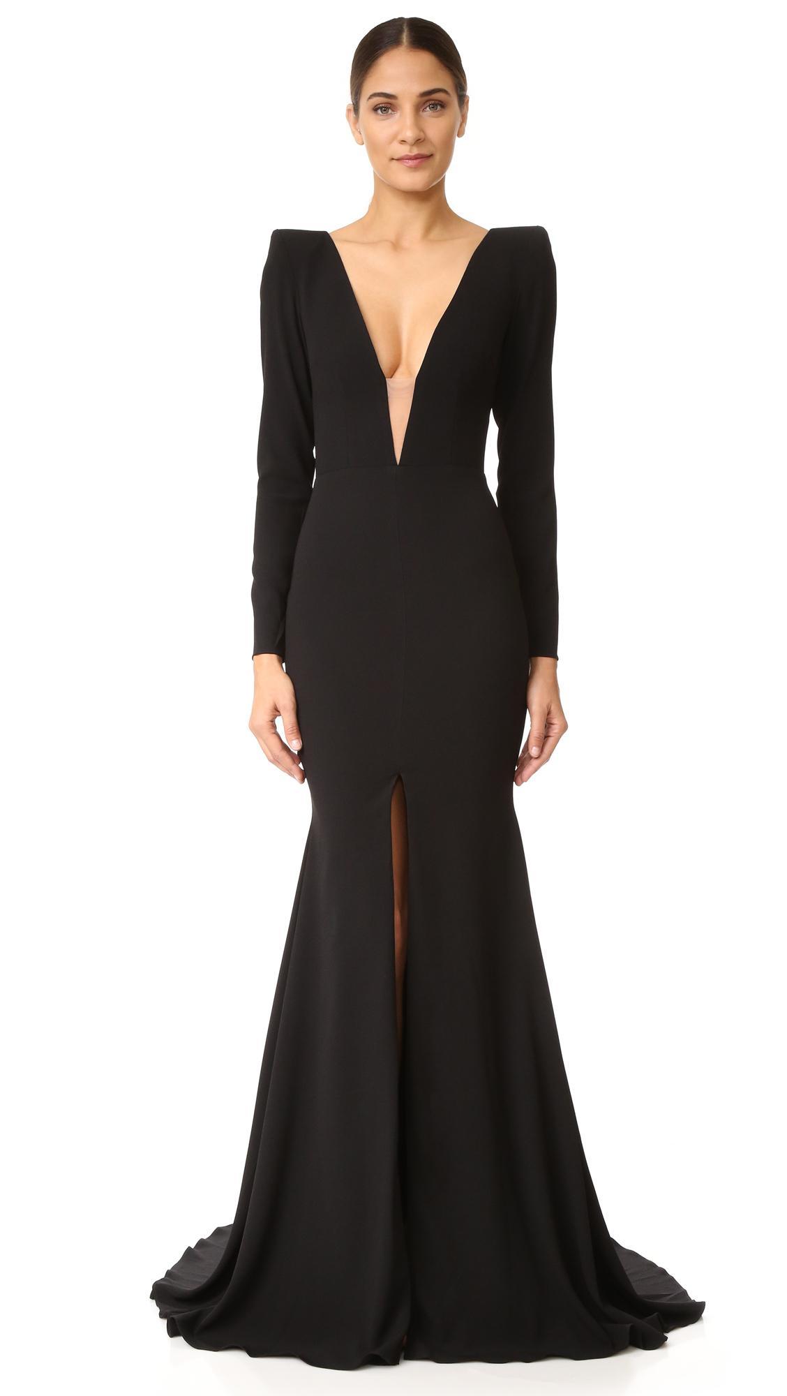 Alex Perry Francoise Satin Crepe V Sleeve Gown  Black Size 6  - Image 1