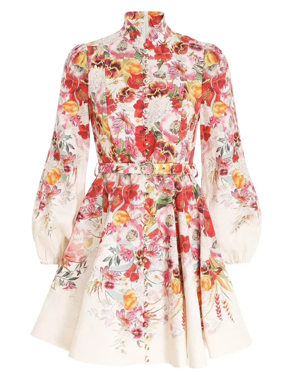 Zimmermann Wonderland Buttoned Mini Dress in Elka Poppy Ivory Border Size 1 / AU 10 - Image 3