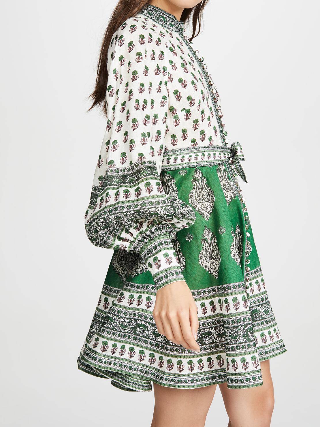Zimmermann The Amari Emerald Buttoned Mini Dress in Green Paisley Size 6 - Image 3